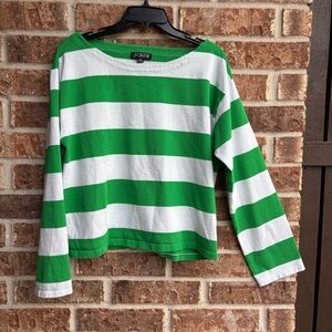J. Crew Green and White Striped relaxed Long Sleeve Tee